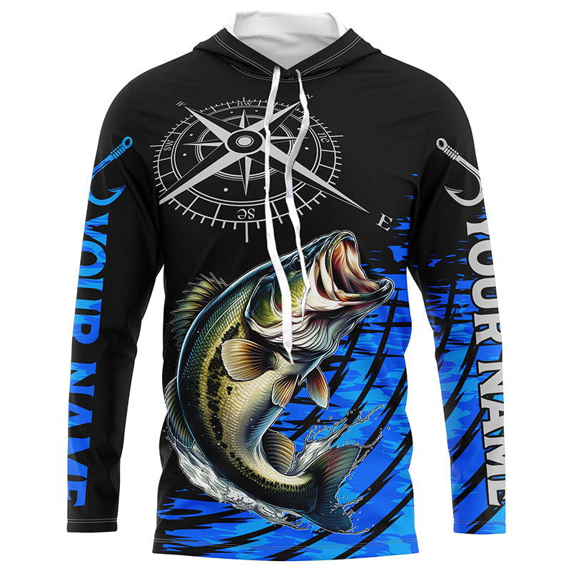 Personalized Bass fishing compass Long Sleeve Performance Fishing, Bass tournament | Blue NQS7576