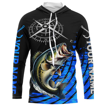 Personalized Bass fishing compass Long Sleeve Performance Fishing, Bass tournament | Blue NQS7576