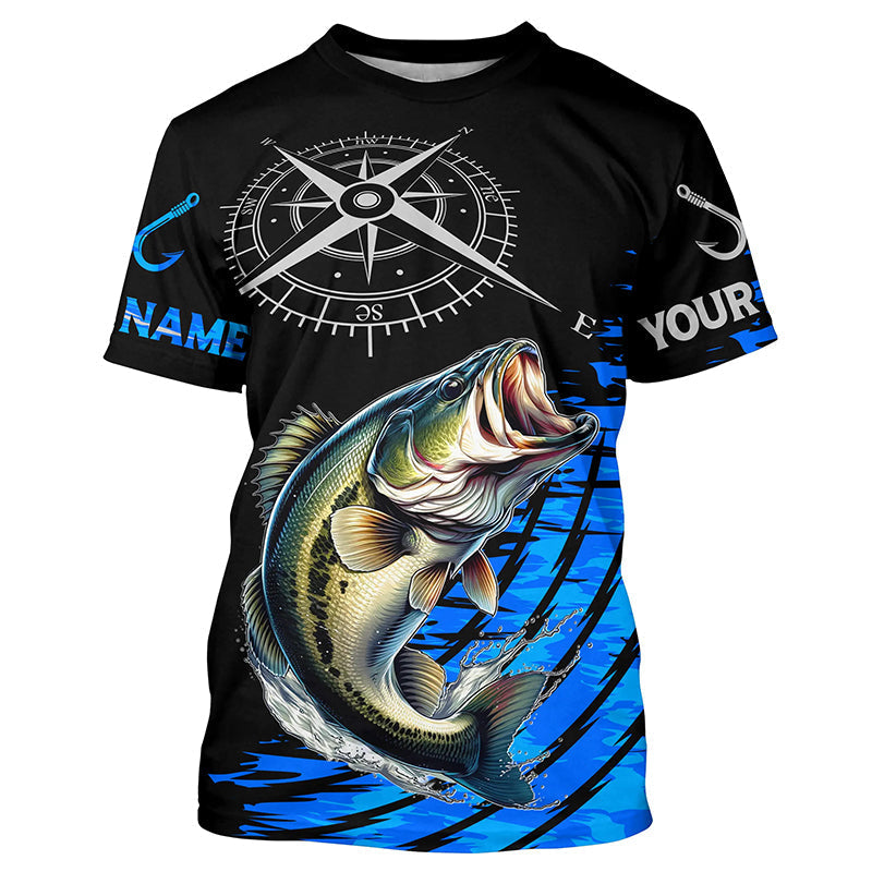 Personalized Bass fishing compass Long Sleeve Performance Fishing, Bass tournament | Blue NQS7576