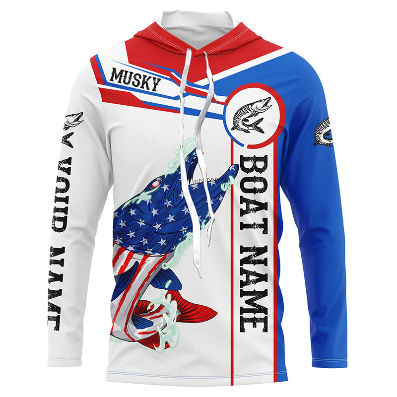 Angry Musky American flag patriotic fishing Custom name and boat name tournament fishing NQS5601
