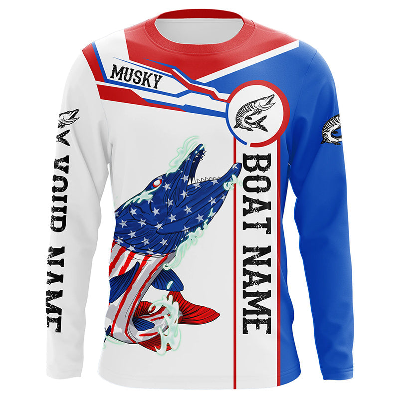 Angry Musky American flag patriotic fishing Custom name and boat name tournament fishing NQS5601