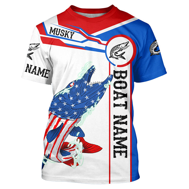 Angry Musky American flag patriotic fishing Custom name and boat name tournament fishing NQS5601
