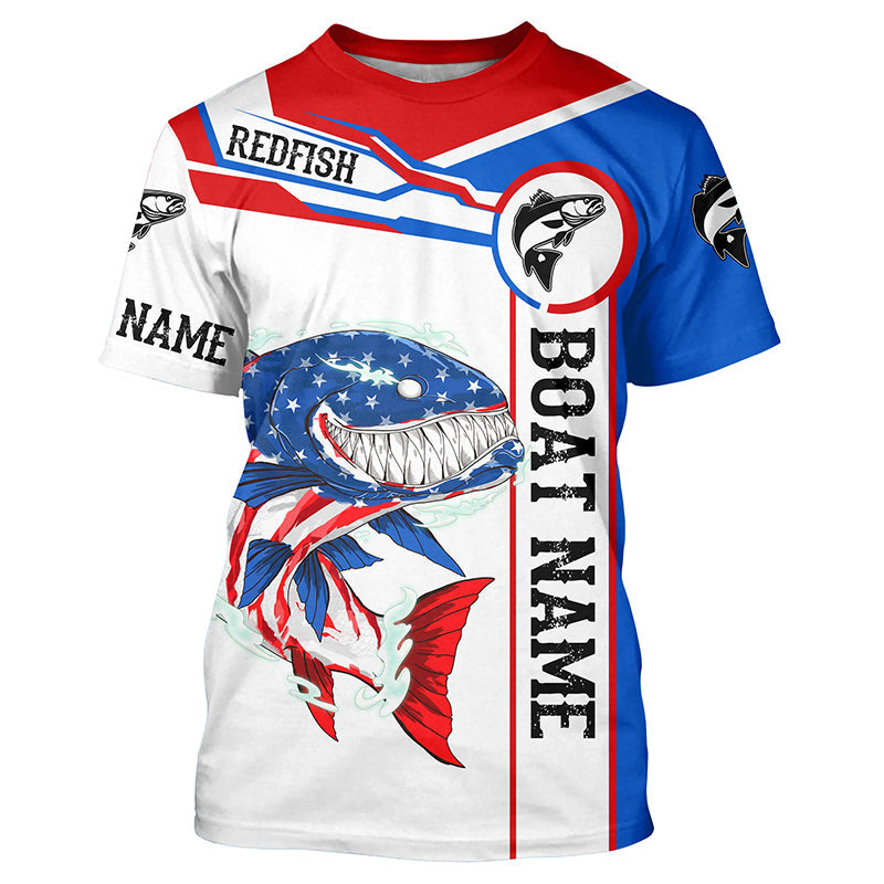 Angry Redfish drum American flag patriotic fishing Custom name and boat name tournament fishing NQS5602