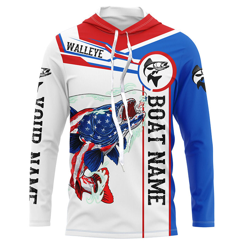 Angry Walleye American flag patriotic fishing Custom name and boat name tournament fishing NQS5603