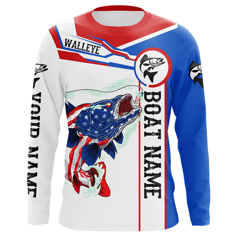 Angry Walleye American flag patriotic fishing Custom name and boat name tournament fishing NQS5603