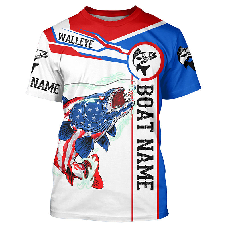 Angry Walleye American flag patriotic fishing Custom name and boat name tournament fishing NQS5603
