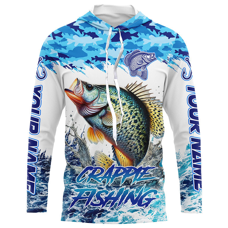 Crappie fishing Blue ocean camo Custom UV protection fishing long sleeve, Crappie Fishing NQS8172