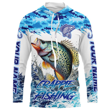 Crappie fishing Blue ocean camo Custom UV protection fishing long sleeve, Crappie Fishing NQS8172