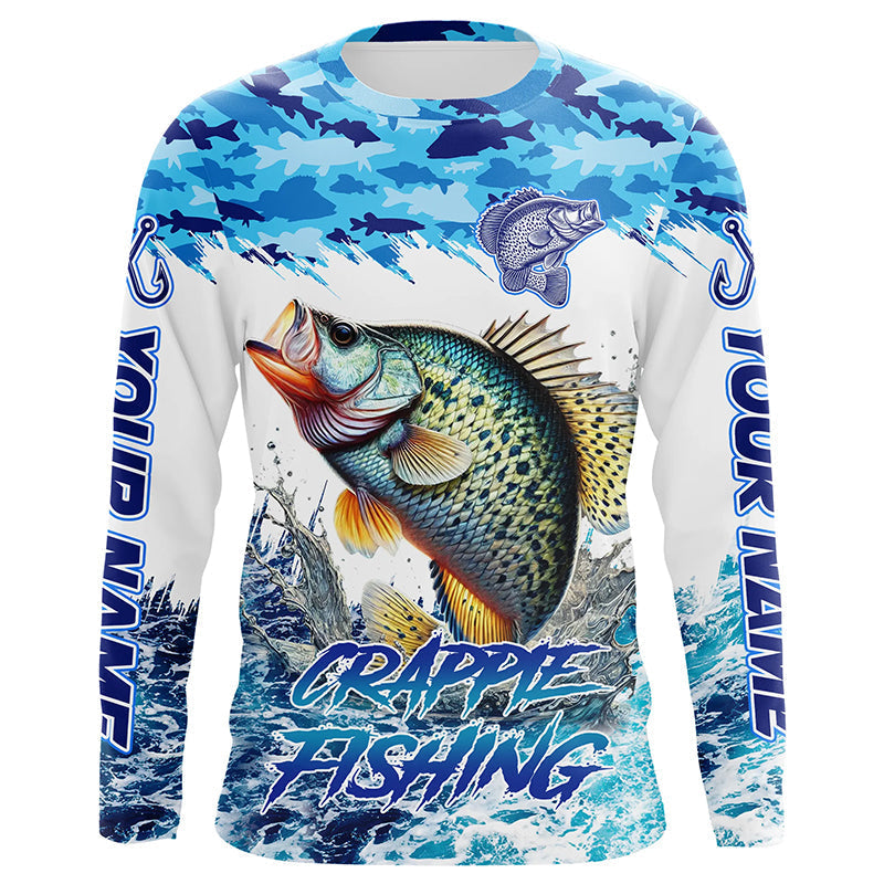 Crappie fishing Blue ocean camo Custom UV protection fishing long sleeve, Crappie Fishing NQS8172