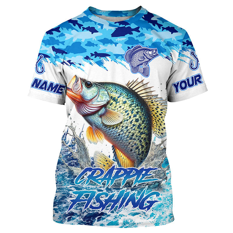 Crappie fishing Blue ocean camo Custom UV protection fishing long sleeve, Crappie Fishing NQS8172