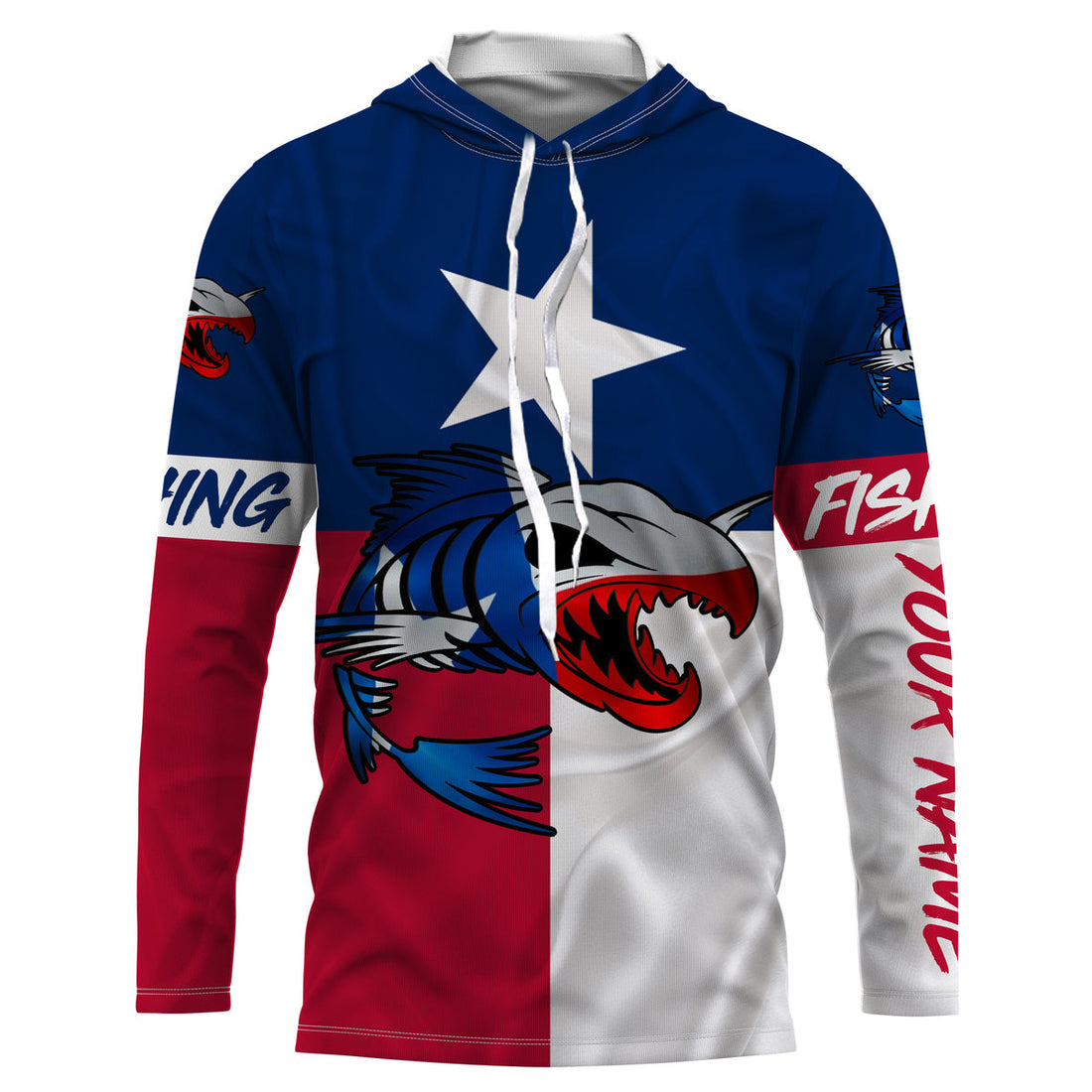 Fish skeleton reaper Texas flag custom name sun protection long sleeve fishing NQS3859