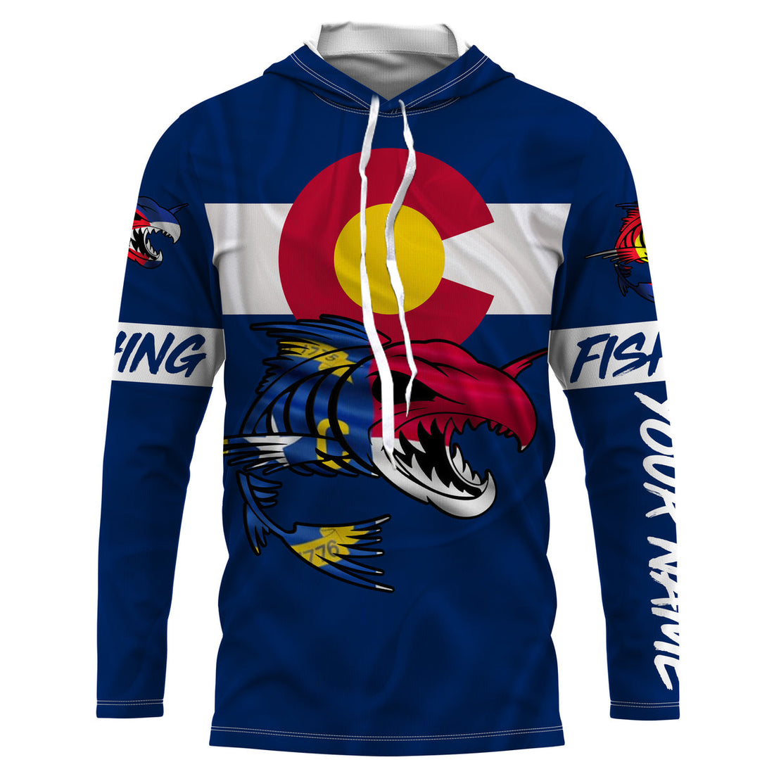 Fish skeleton reaper Colorado flag custom name sun protection long sleeve fishing NQS3861