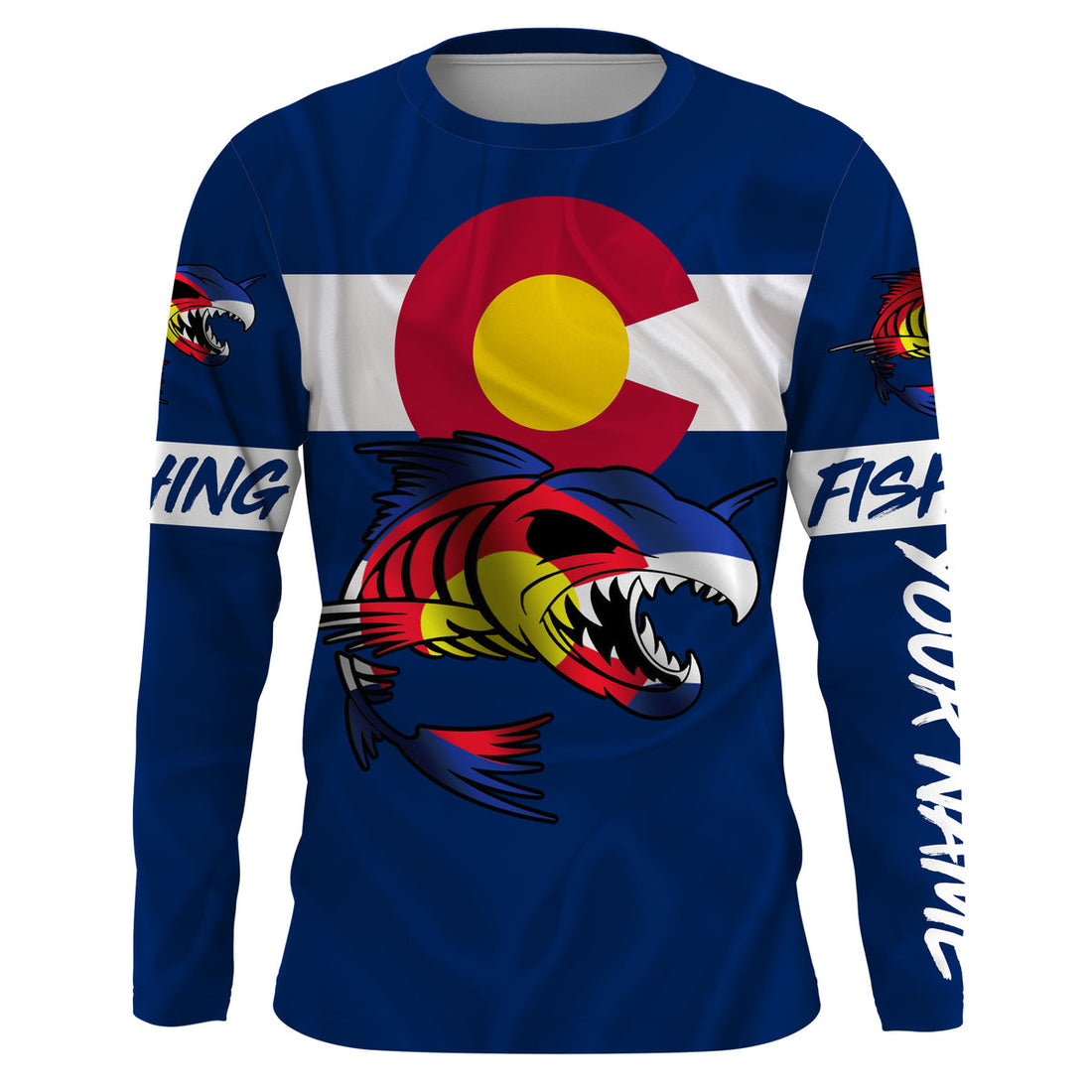 Fish skeleton reaper Colorado flag custom name sun protection long sleeve fishing NQS3861