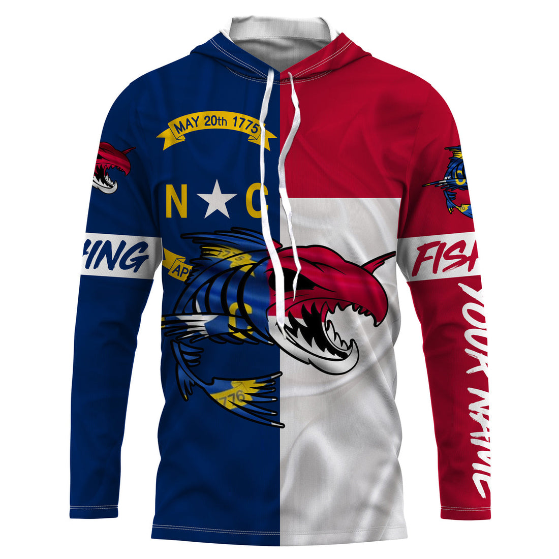 Fish skeleton reaper North Carolina flag custom name sun protection long sleeve fishing NQS3862