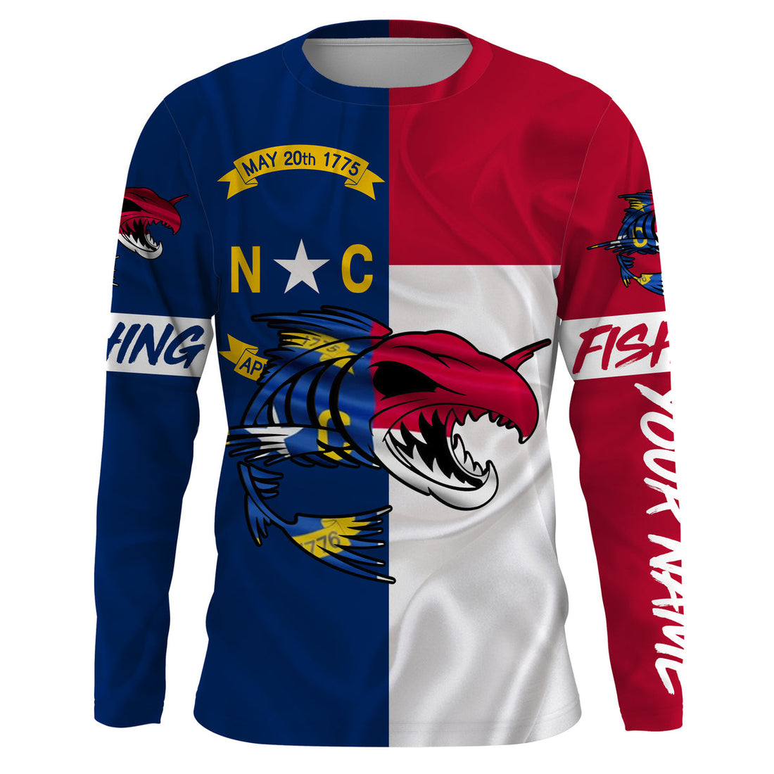 Fish skeleton reaper North Carolina flag custom name sun protection long sleeve fishing NQS3862