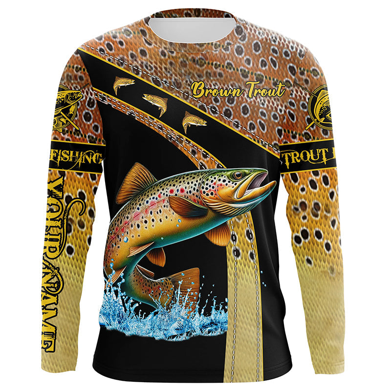 Brown trout fishing scales UV protection Custom long sleeve fishing, trout fishing NQS5087