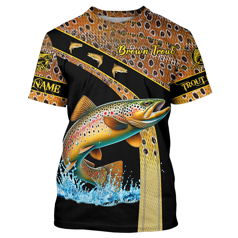 Brown trout fishing scales UV protection Custom long sleeve fishing, trout fishing NQS5087