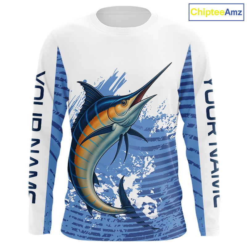 Blue Camo Marlin fishing custom saltwater Marlin sun protection long sleeve fishing apparel
