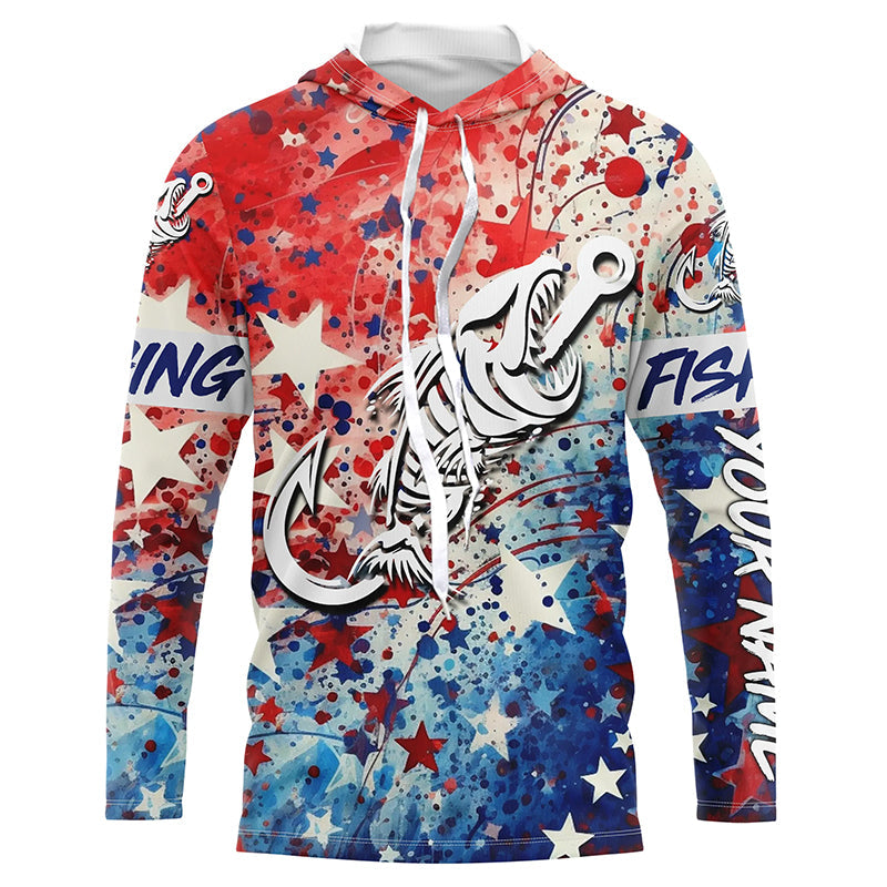 Red white and Blue Camo fishing Fish hook skull Custom sun protection long sleeve fishing NQS5849