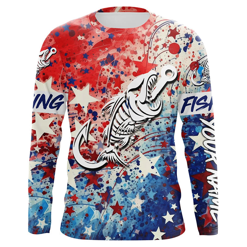 Red white and Blue Camo fishing Fish hook skull Custom sun protection long sleeve fishing NQS5849