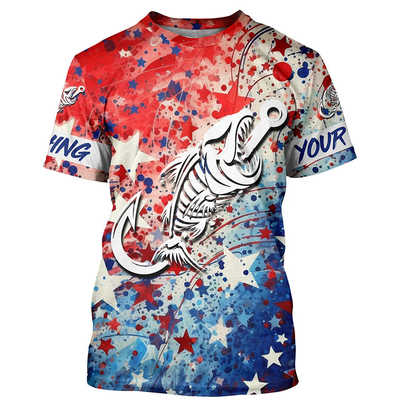 Red white and Blue Camo fishing Fish hook skull Custom sun protection long sleeve fishing NQS5849