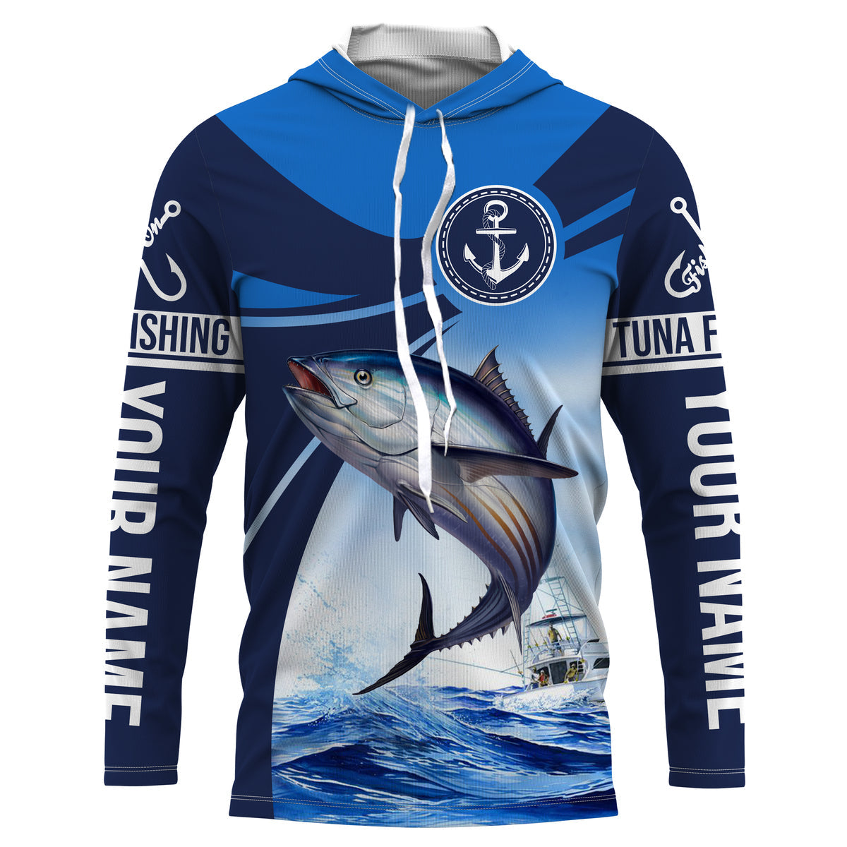 Tuna fishing blue sea underwater ocean Custom Name performance long sleeve fishing uv protection NQS3704
