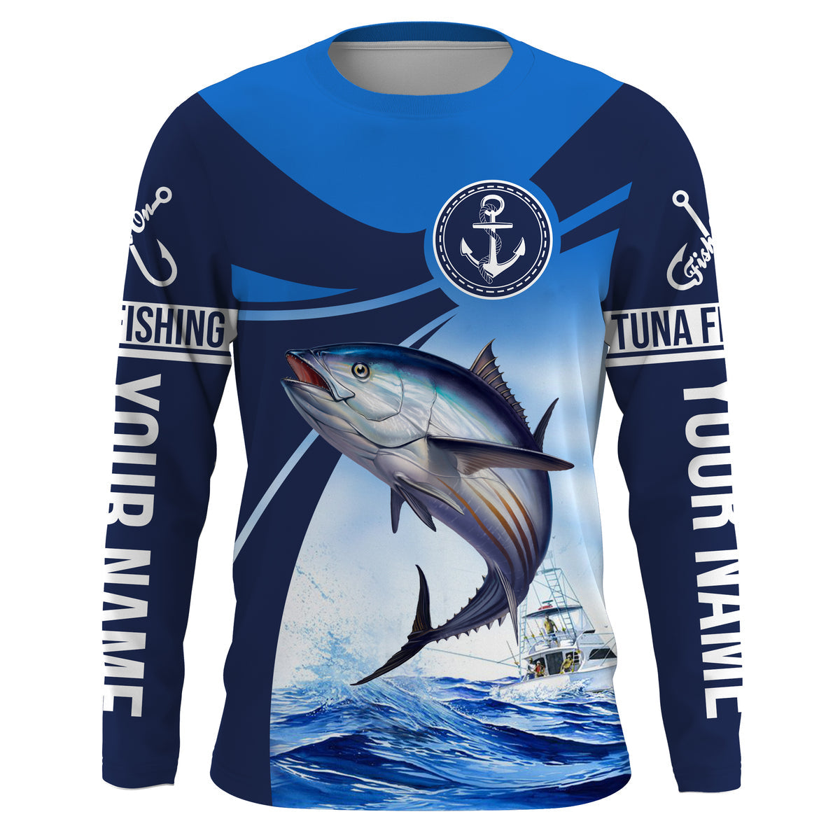 Tuna fishing blue sea underwater ocean Custom Name performance long sleeve fishing uv protection NQS3704