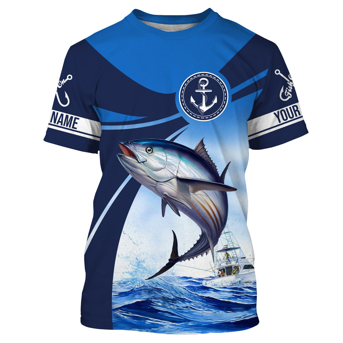 Tuna fishing blue sea underwater ocean Custom Name performance long sleeve fishing uv protection NQS3704