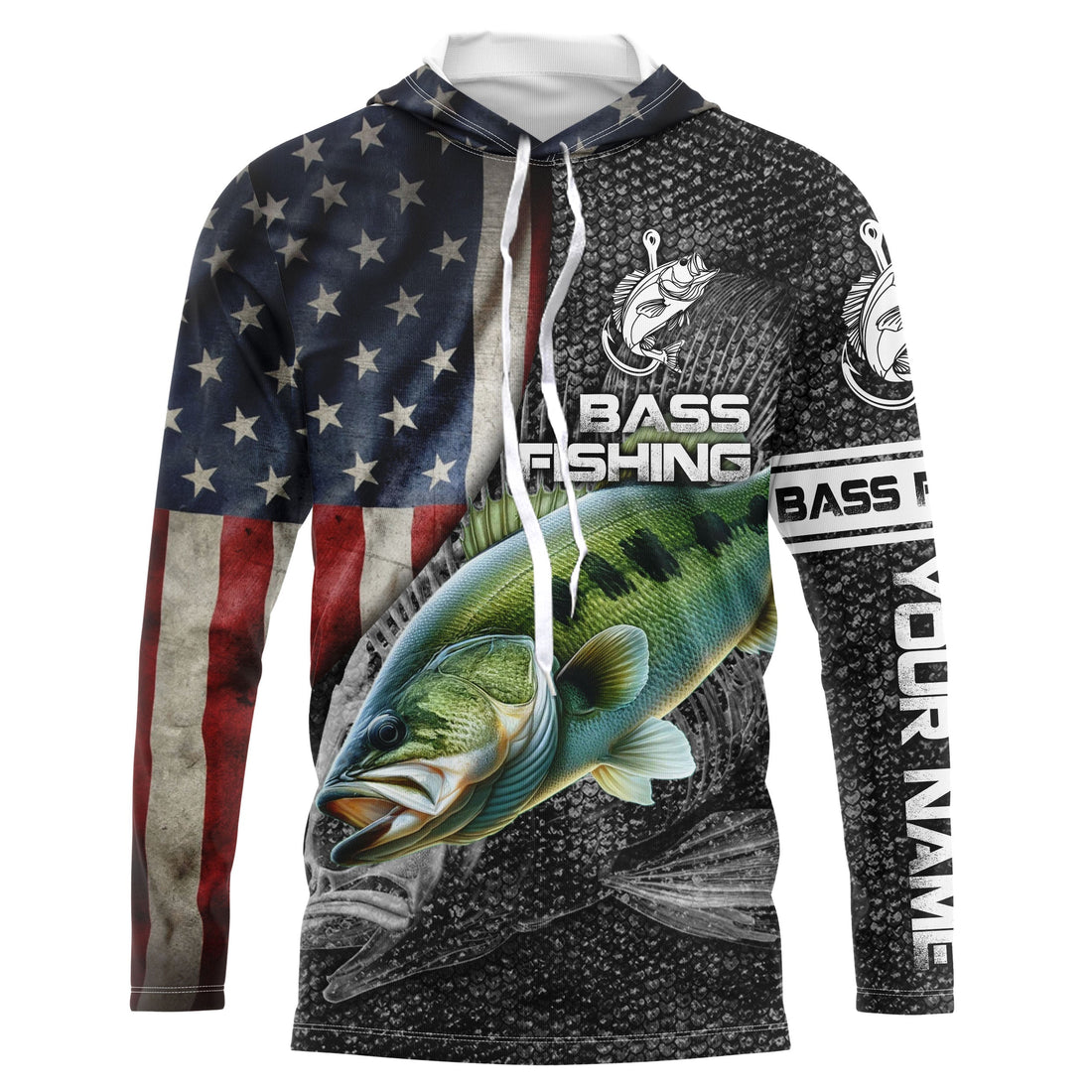 Largemouth Bass fishing American flag custom skull fishing Performance Long Sleeve NQS1085