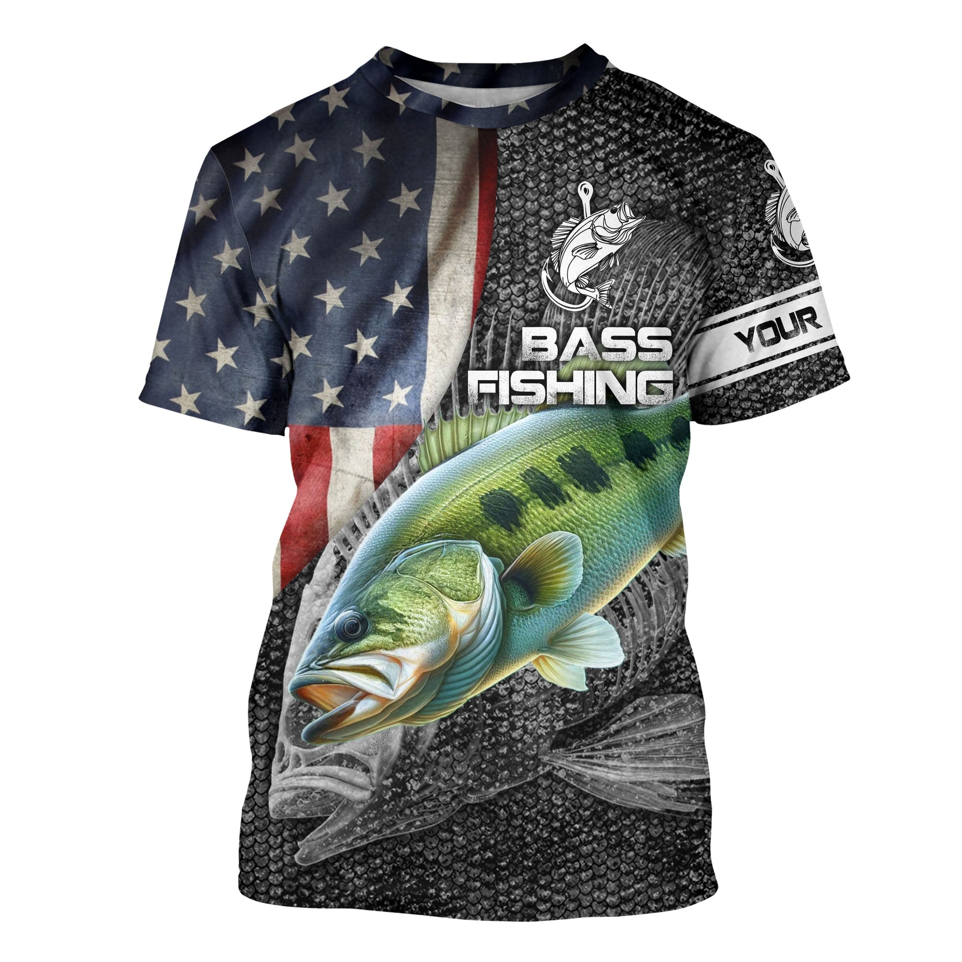 Largemouth Bass fishing American flag custom skull fishing Performance Long Sleeve NQS1085