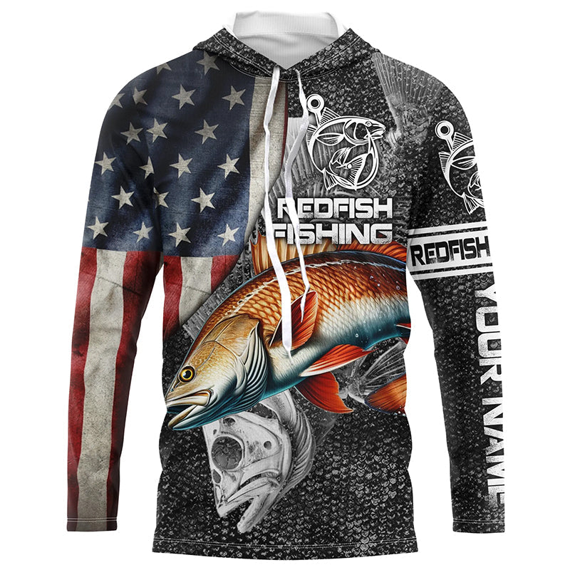 Redfish fishing American flag patriotic Long Sleeve UV protection Custom fishing NQS1086