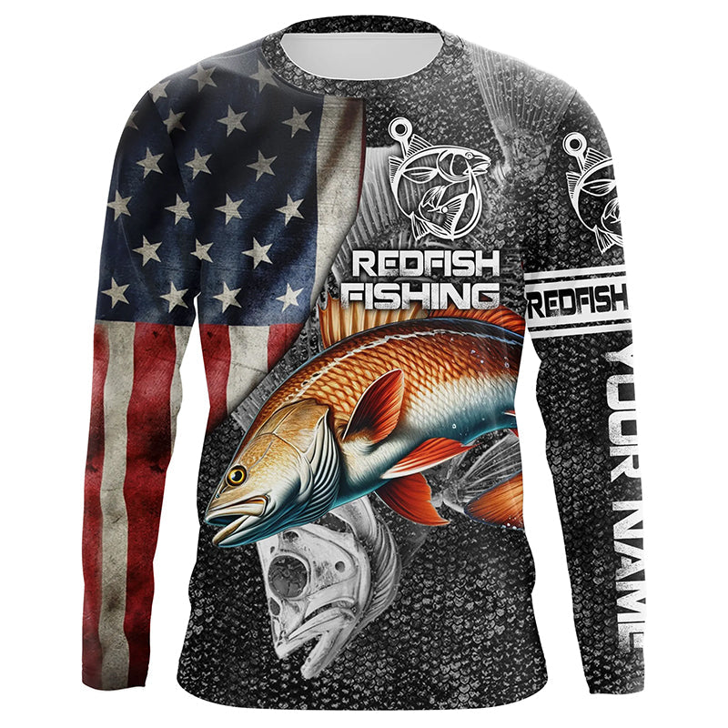 Redfish fishing American flag patriotic Long Sleeve UV protection Custom fishing NQS1086