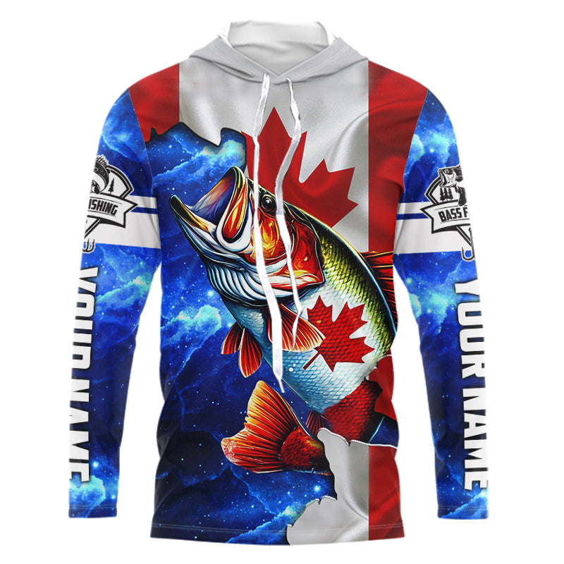 Bass Fishing Canadian Flag patriotic UV protection Custom name long sleeves NQS9309