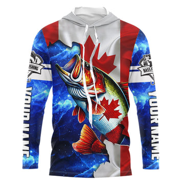 Bass Fishing Canadian Flag patriotic UV protection Custom name long sleeves NQS9309