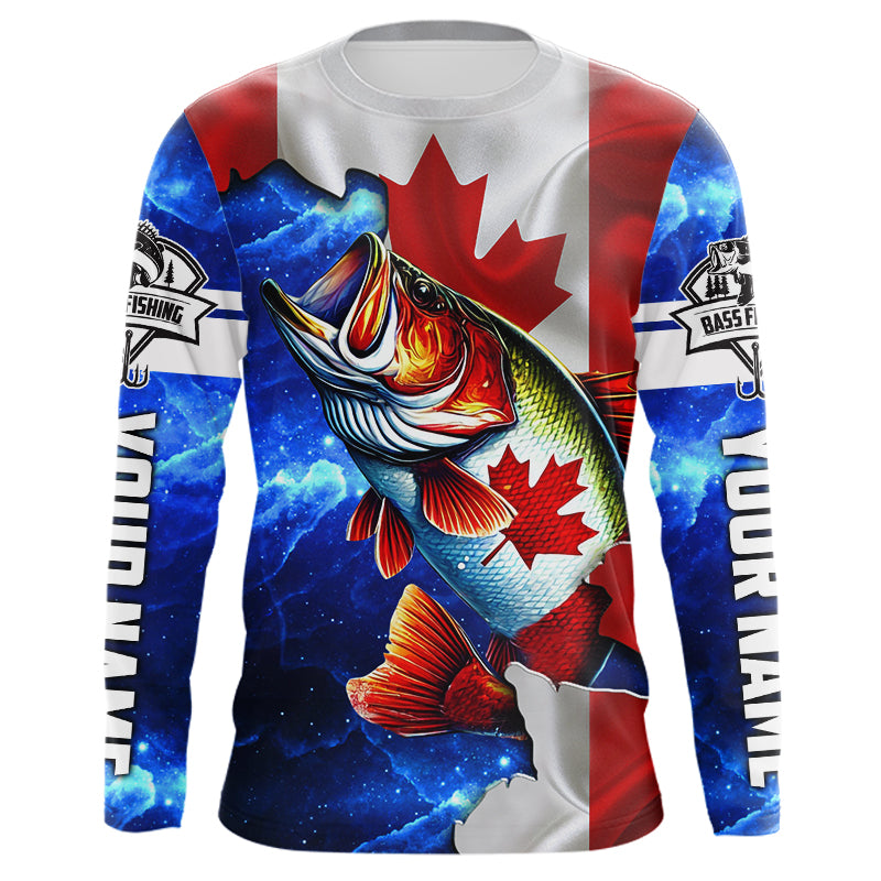 Bass Fishing Canadian Flag patriotic UV protection Custom name long sleeves NQS9309