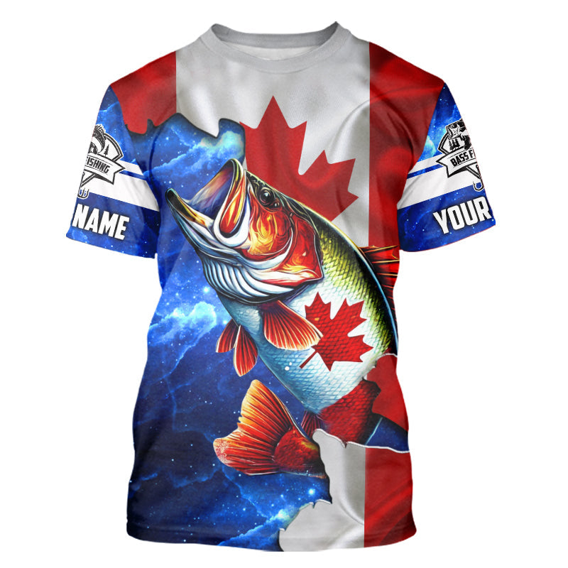 Bass Fishing Canadian Flag patriotic UV protection Custom name long sleeves NQS9309