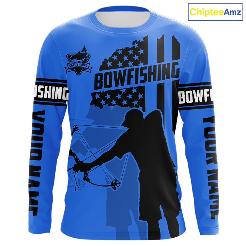 Carp hunter bowfishing black and blue American flag Custom UV sun protection Long sleeve Fishing NQS9818
