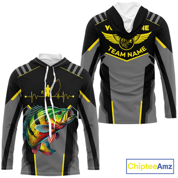 Personalized Black Peacock Bass Fishing, Team Bass Fishing Long Sleeve tournament| Yellow NQS9823