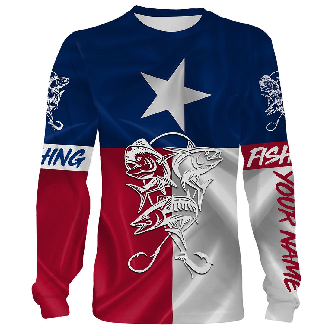 Mahi Mahi, Tuna, Wahoo Saltwater fishing Texas Flag custom name fishing NQS413