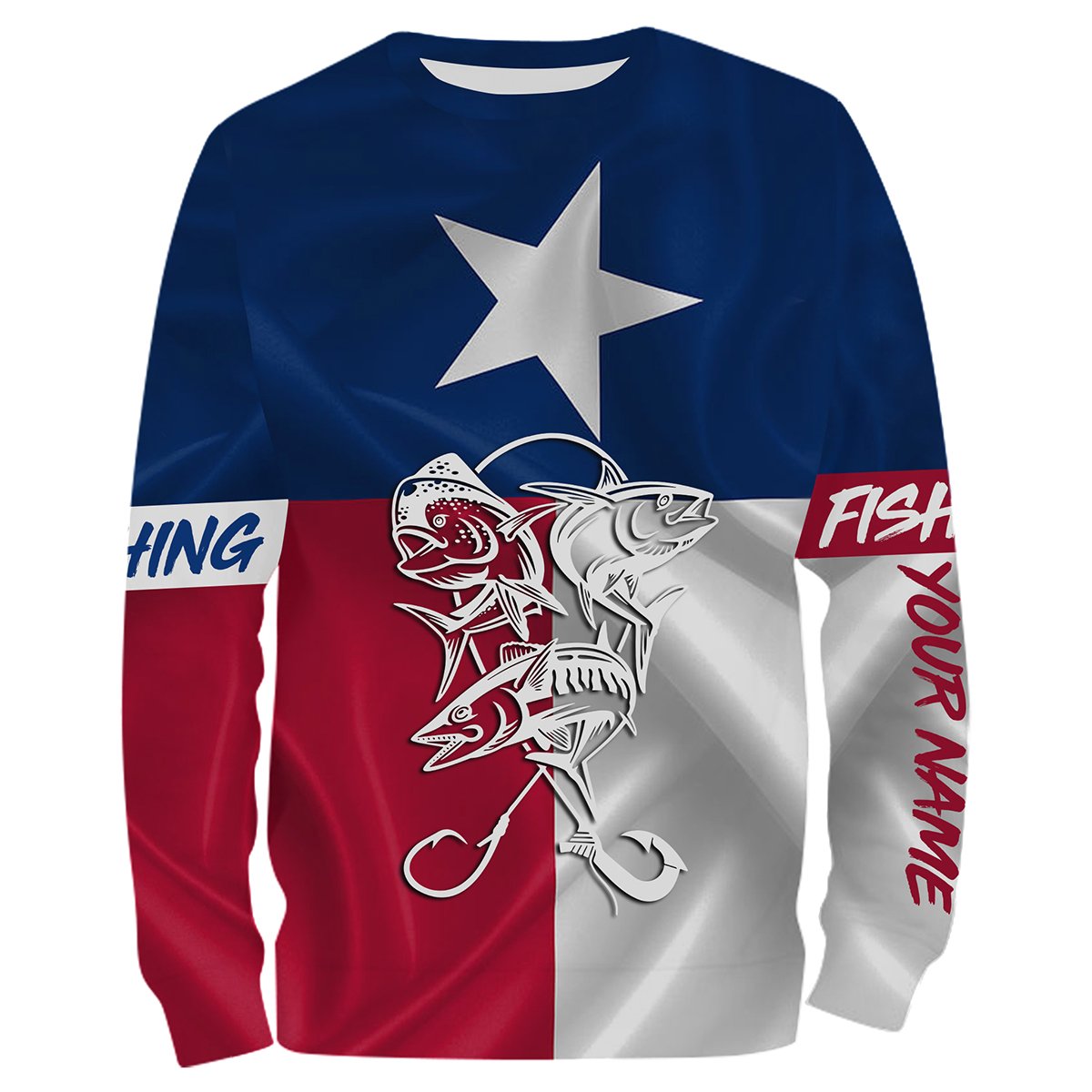 Mahi Mahi, Tuna, Wahoo Saltwater fishing Texas Flag custom name fishing NQS413