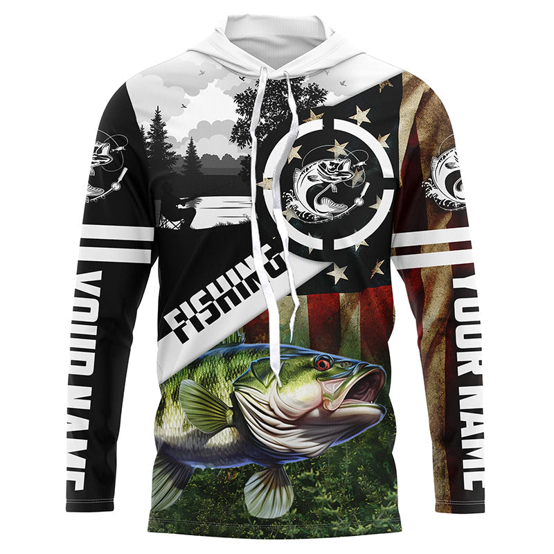 Largemouth Bass Fishing American flag patriot customize performance long sleeve fishing NQS1909