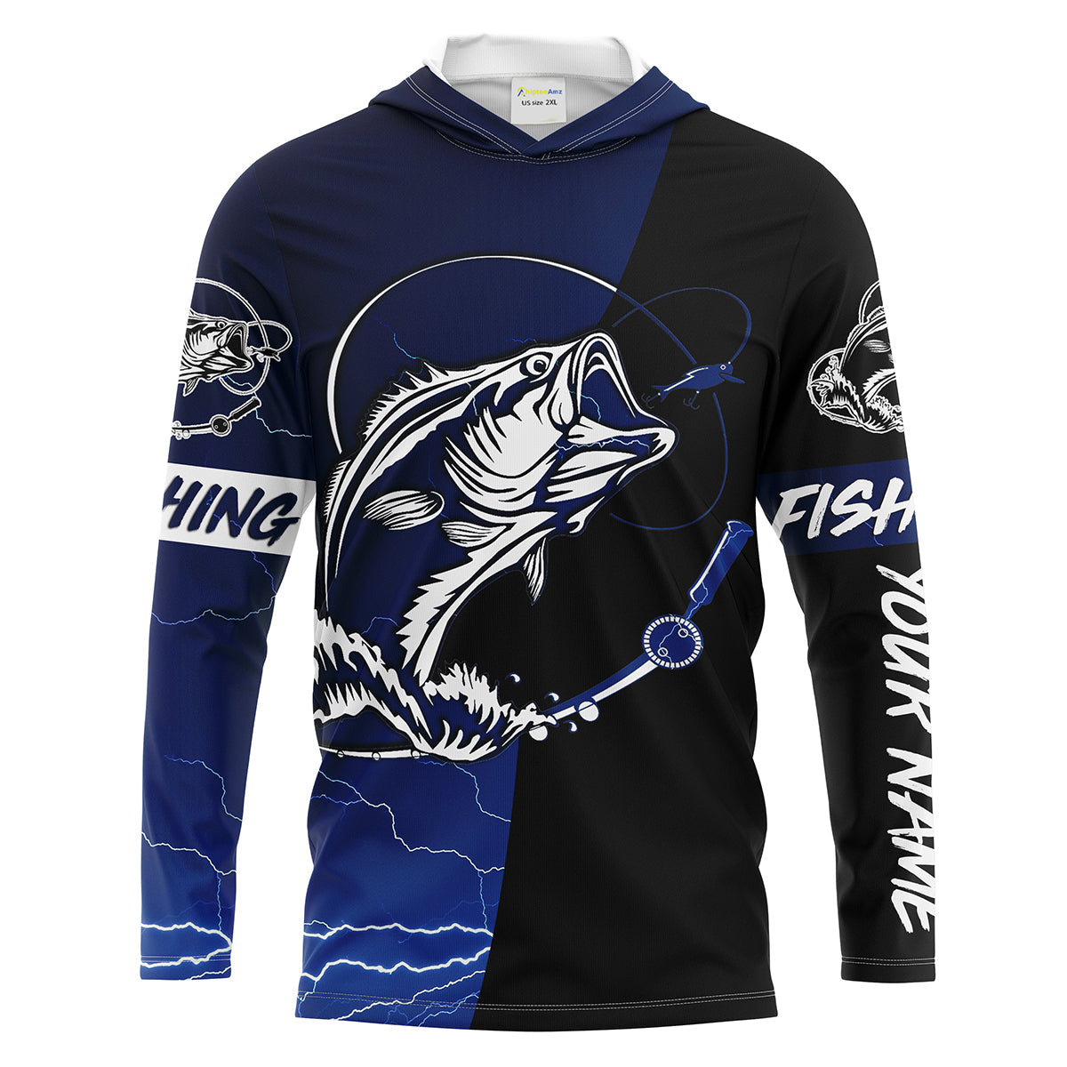 Largemouth Bass Fishing tattoo blue camo black Custom name UPF30+ performance fishing fishing gift, women NQS2049