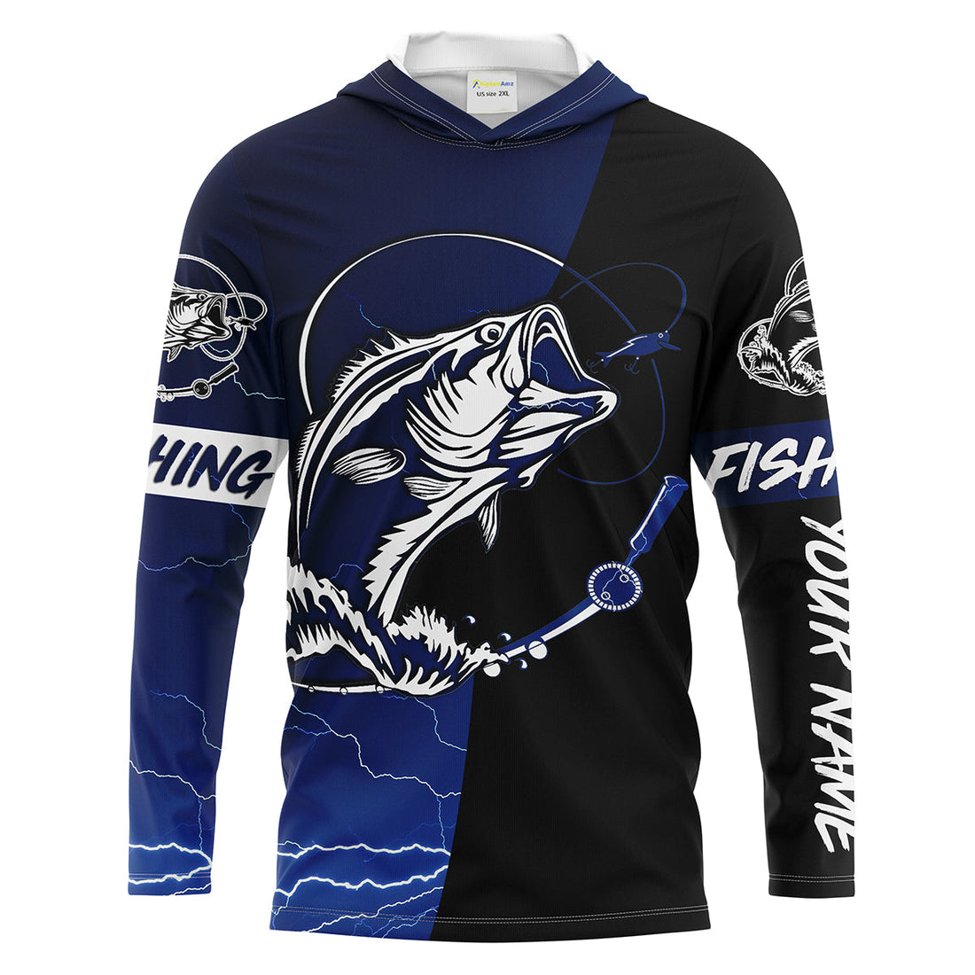 Largemouth Bass Fishing tattoo blue camo black Custom name UPF30+ performance fishing fishing gift, women NQS2049