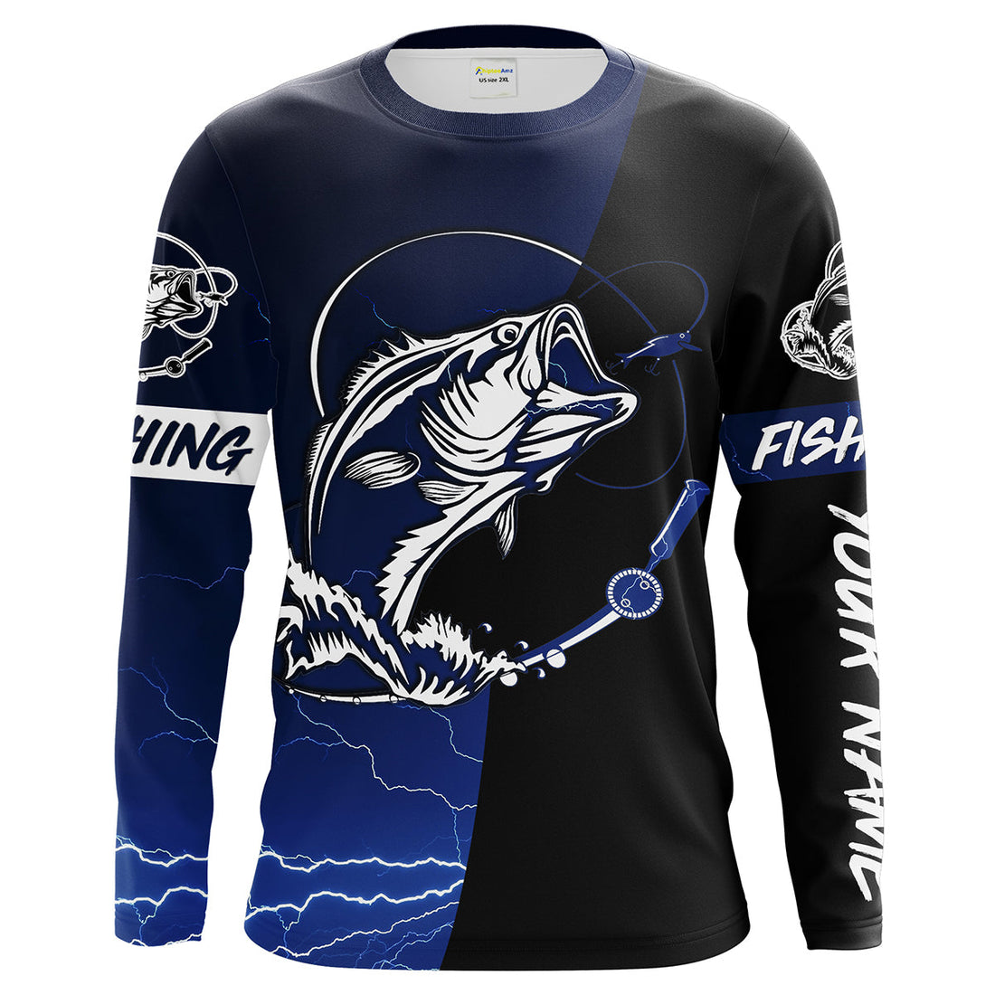 Largemouth Bass Fishing tattoo blue camo black Custom name UPF30+ performance fishing fishing gift, women NQS2049