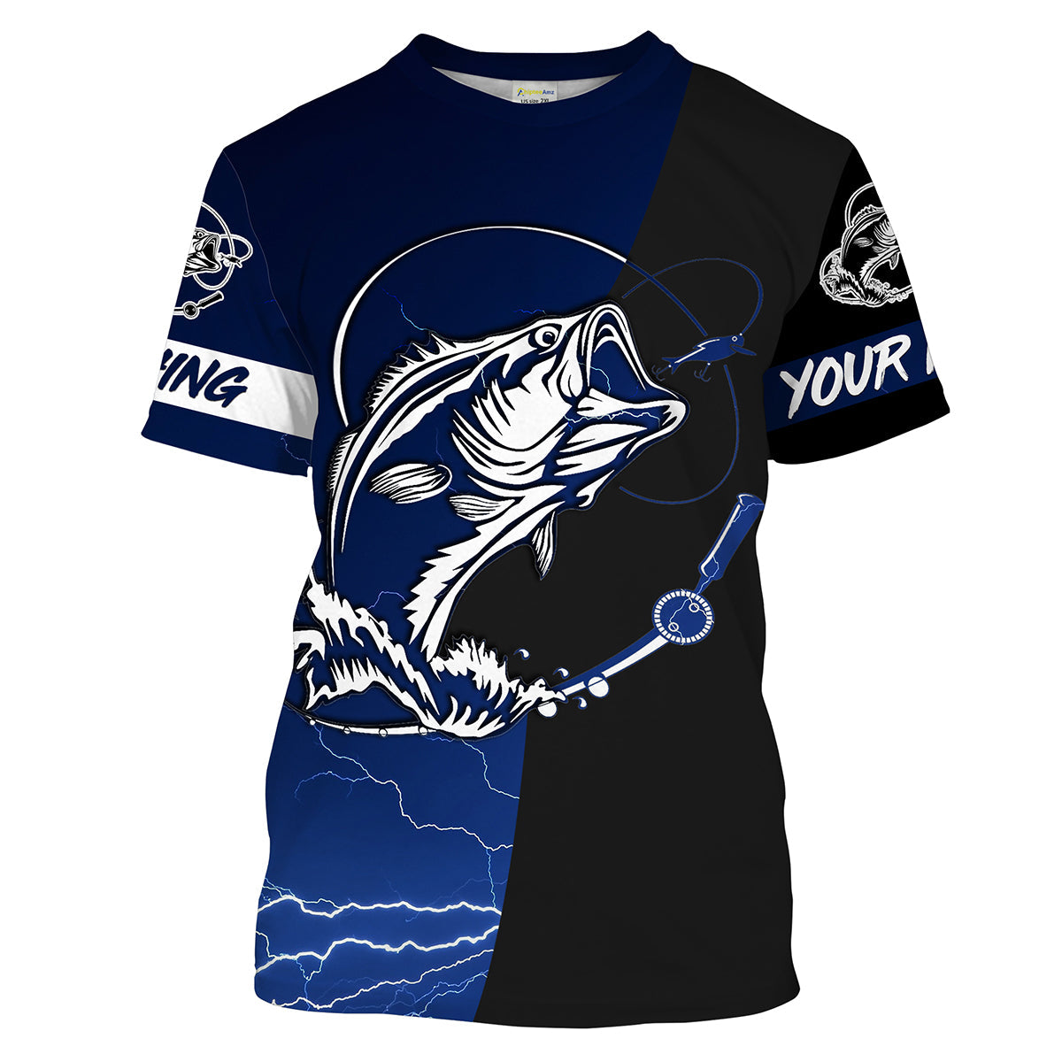 Largemouth Bass Fishing tattoo blue camo black Custom name UPF30+ performance fishing fishing gift, women NQS2049