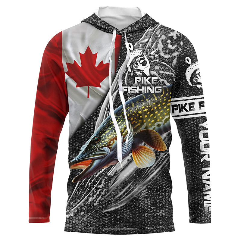 Canadian Flag Northern Pike Fishing Custom long sleeve performance Fishing, pike Fishing NQS3538