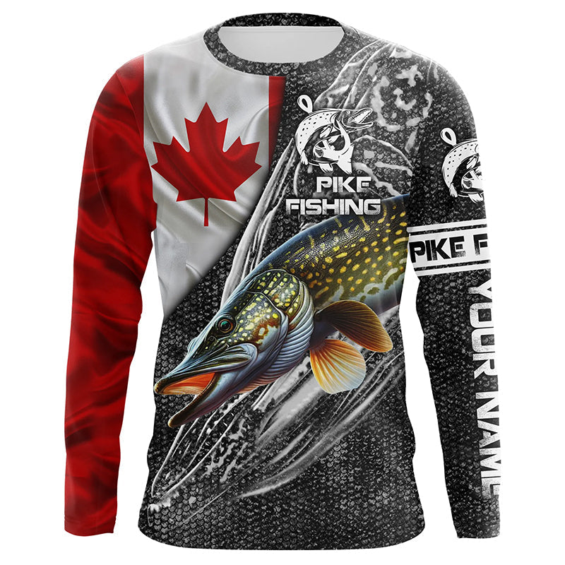 Canadian Flag Northern Pike Fishing Custom long sleeve performance Fishing, pike Fishing NQS3538