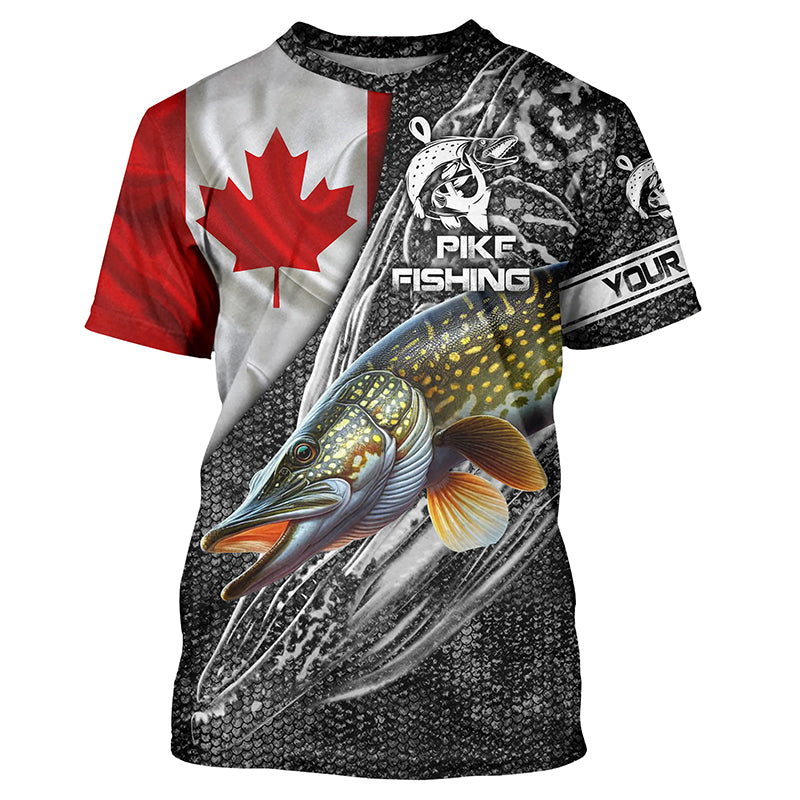 Canadian Flag Northern Pike Fishing Custom long sleeve performance Fishing, pike Fishing NQS3538