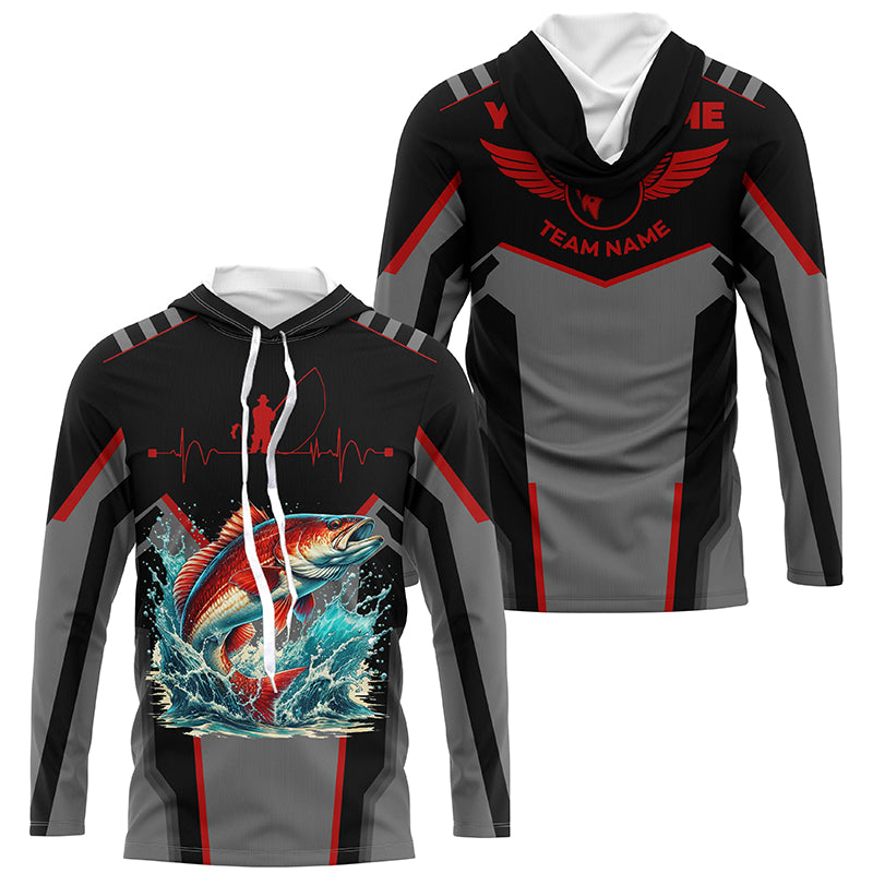 Personalized Black Redfish Fishing, Team red drum Fishing Long Sleeve tournament| Orange NQS6286