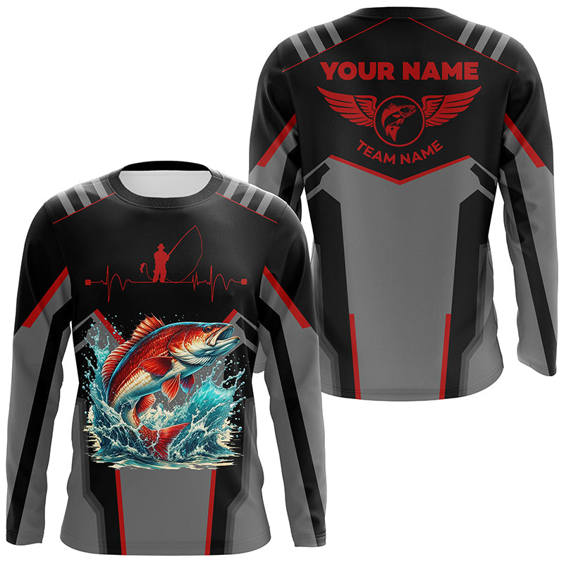 Personalized Black Redfish Fishing, Team red drum Fishing Long Sleeve tournament| Orange NQS6286